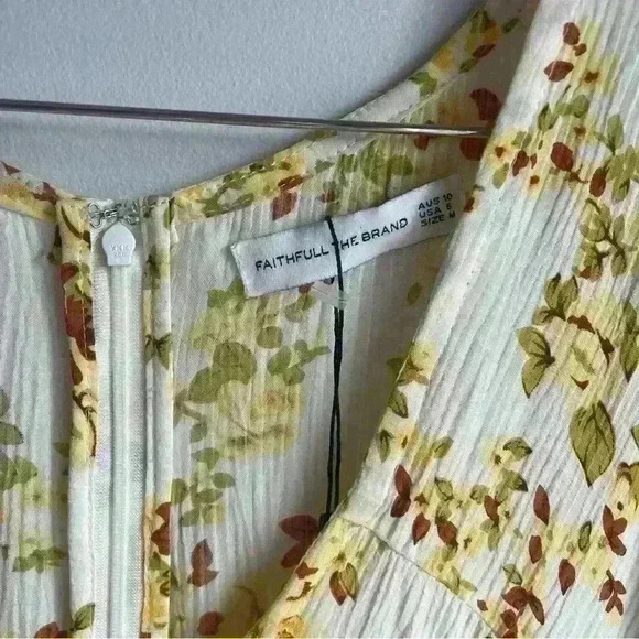 Faithfull Anina Goldie V-neck Floral Gold Yellow White Lined Mini Dress size M - Picture 7 of 11